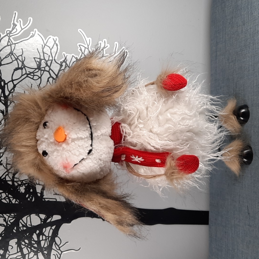 Bouncy Snowman Standing Figure Woodsman Ear Flap Plaid Hat Fun Happy